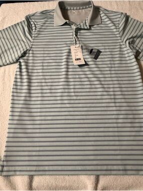 The Southern Shirt Company Light Blue and White Striped Polo